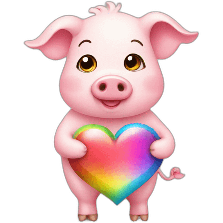 Cute pig holding rainbow heart emoji