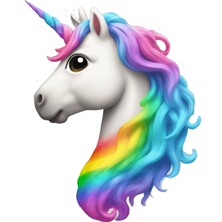 A unicorn from the side, making rainbowcolored poo  emoji