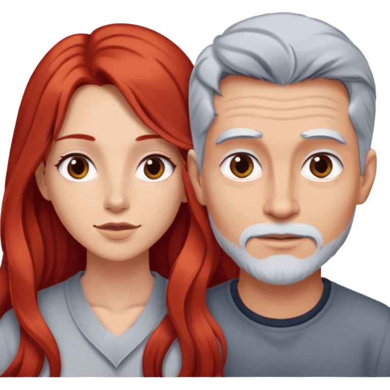 Long red hair woman and young gray hair man emoji