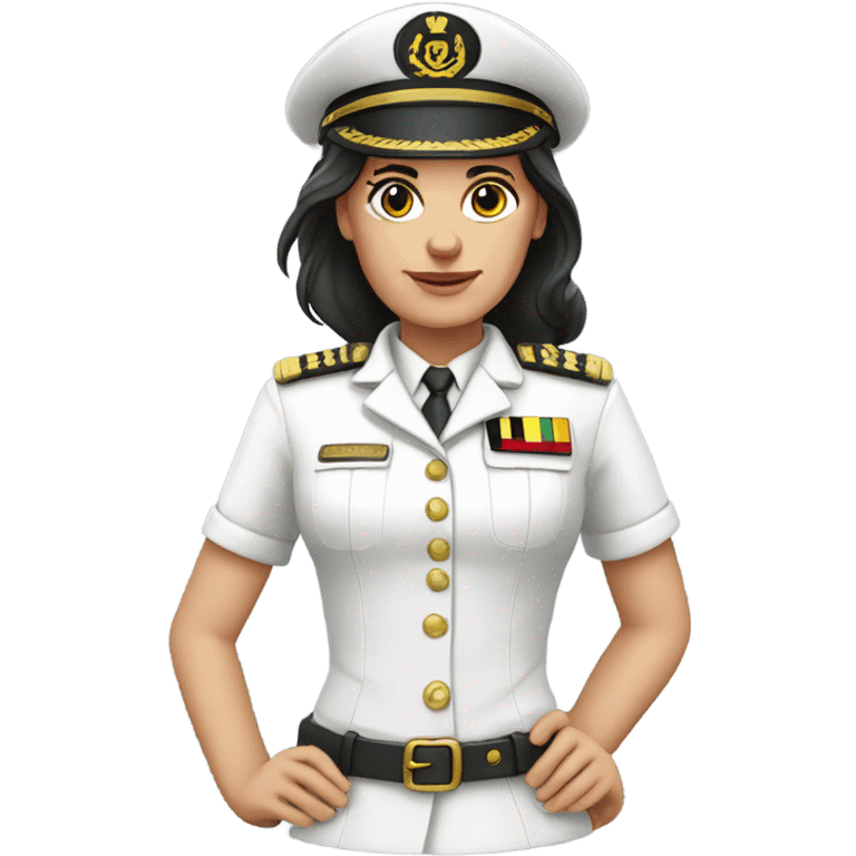 German Ship Captain Woman white Uniform dark hair emoji