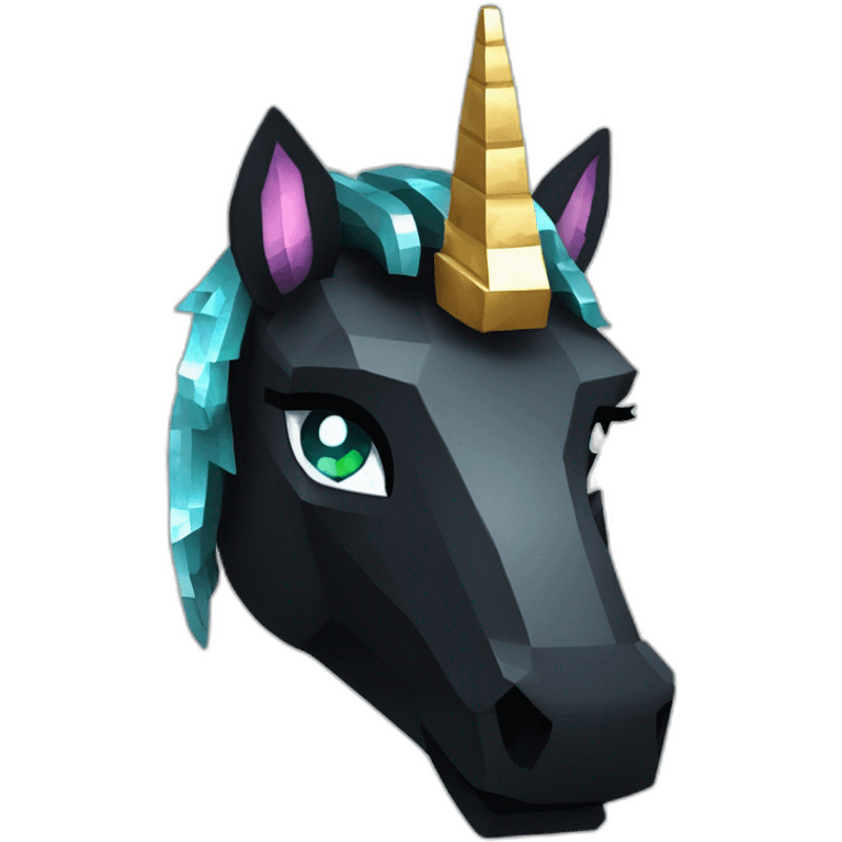 Minecraft Glitter Black Unicorn Head With Diamond Horn emoji