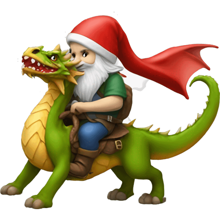 a gnome wearing a santa hat riding a dragon  emoji