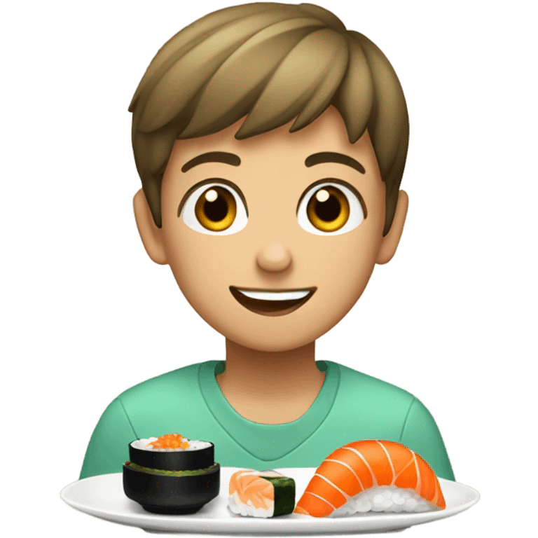 make a teen boy with short hair eating sushi  emoji