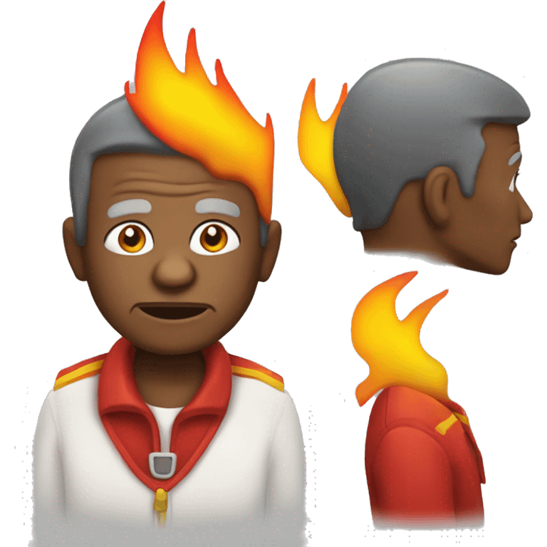 90 year old black man with a red and yellow Mohawk with fire coming out of his ears emoji