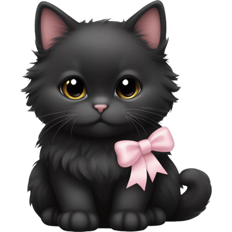 fluffy fat black kitten with pale pink bow emoji