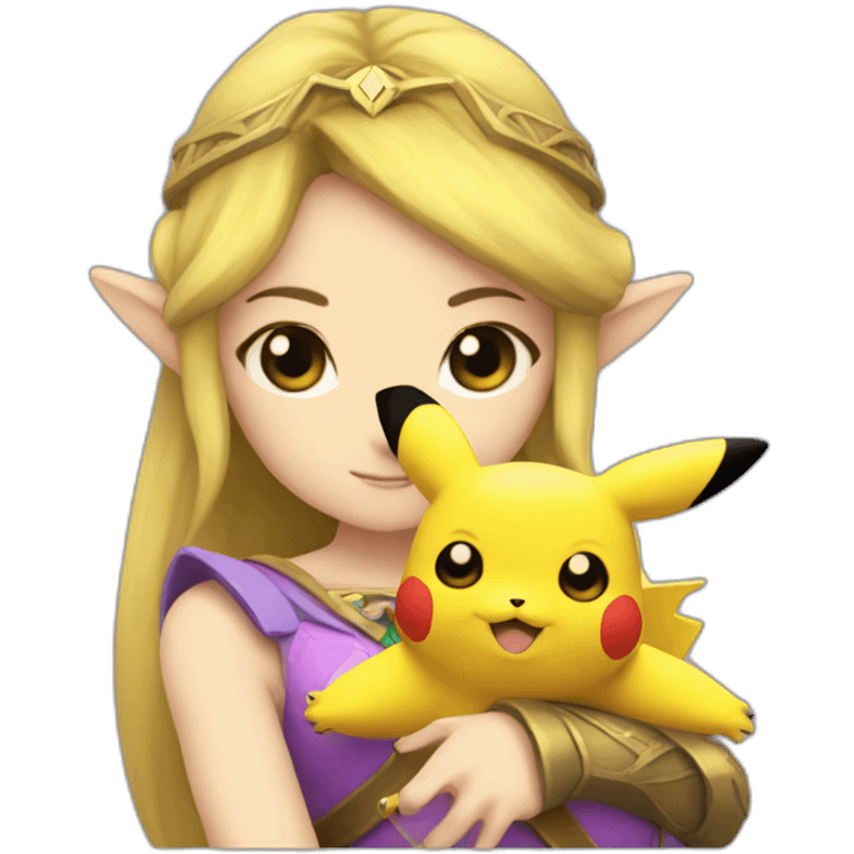 Princess Zelda cuddling a pikachu emoji