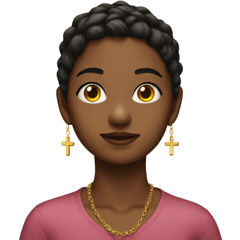 girl with earrings indoors with cross emoji