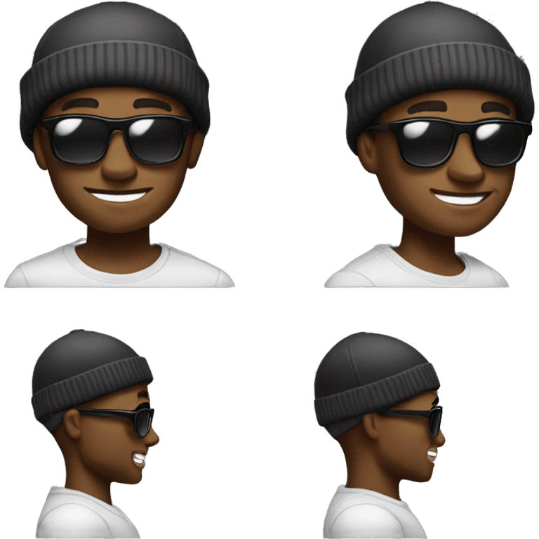 Generate a cartoon emoji of a Black man with a beanie, sunglasses, and a confident smile, inspired by 50 Cent's style. emoji