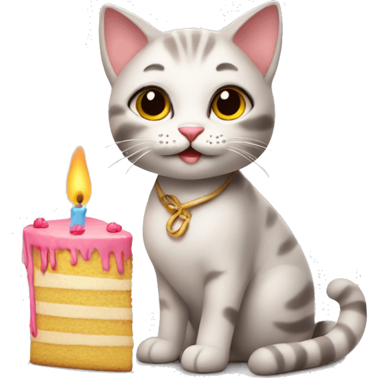 a cute cat with a cake and candles. emoji