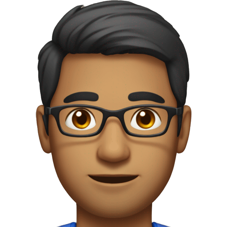 A head and shoulders shot of a 34 year old south asian man, with short black hair,  wearing glasses with brown eyes wearing a t-shirt. emoji