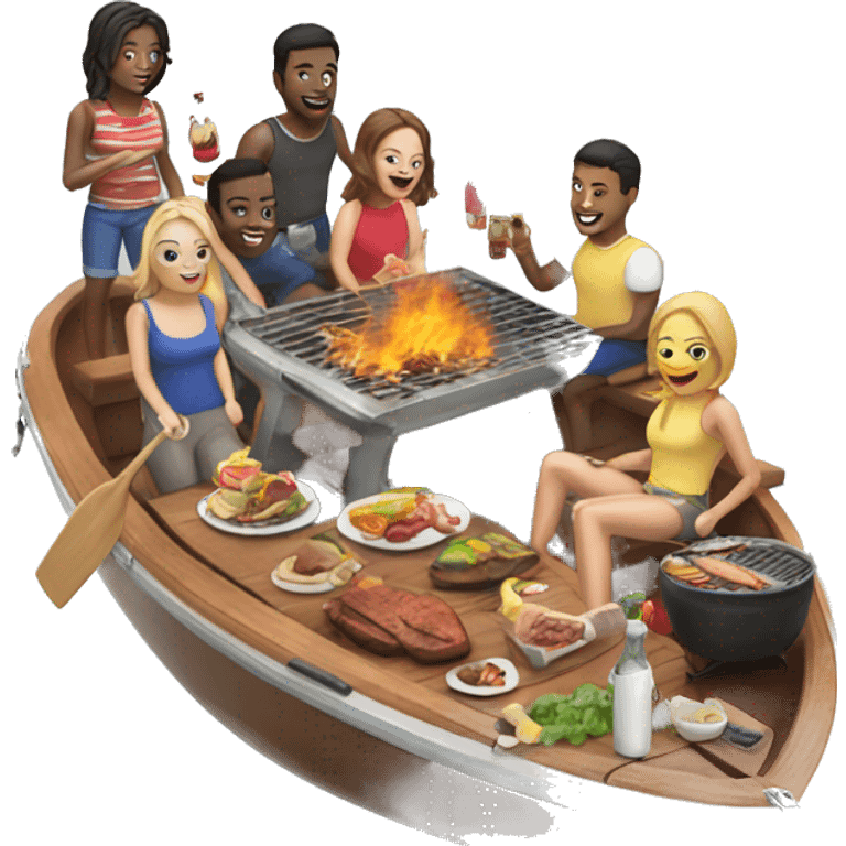 group bbq on a speedboat emoji