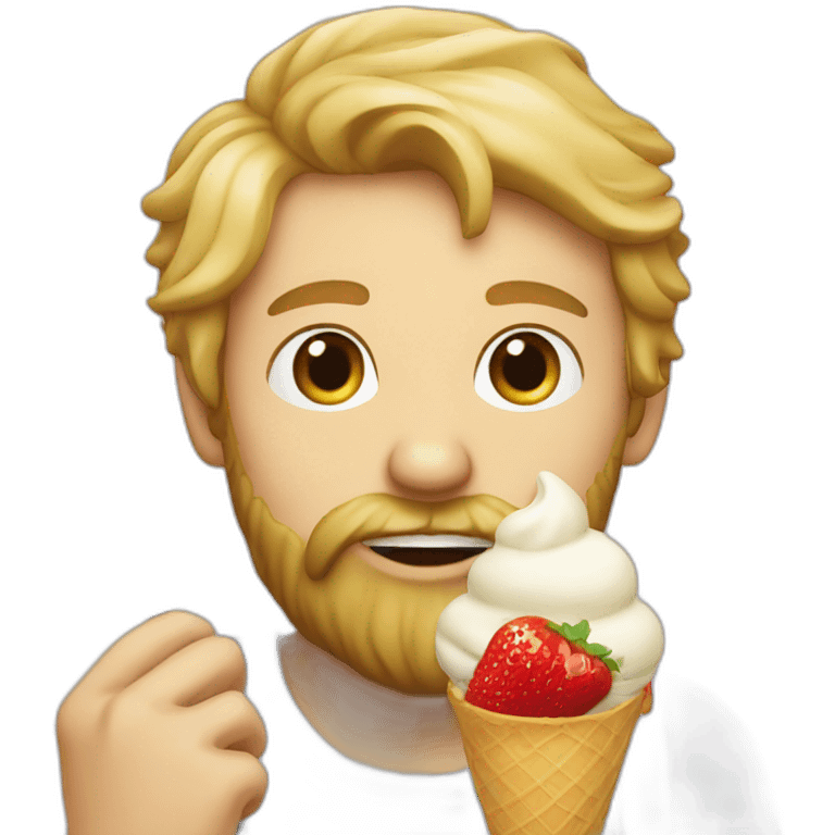 Blond man bearded eating Italian icecream vanilla strawberry emoji