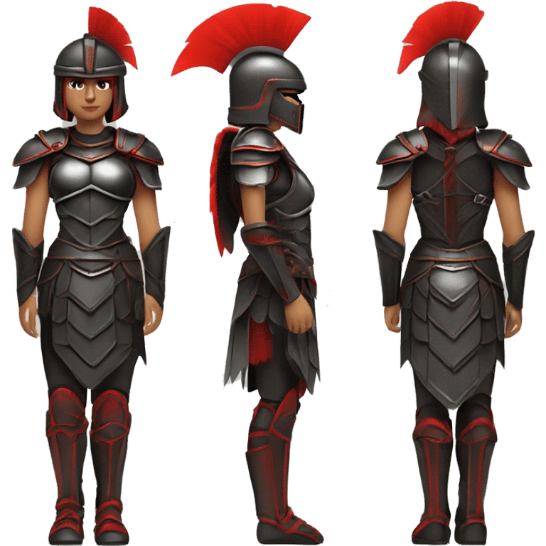 Fantasy spartan warrior female wearing detailed black armor with a red plumed helmet
 emoji