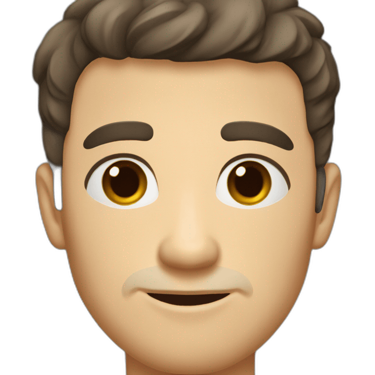 Caucasian man with short dark hair, brown eyes, big nose, emoji