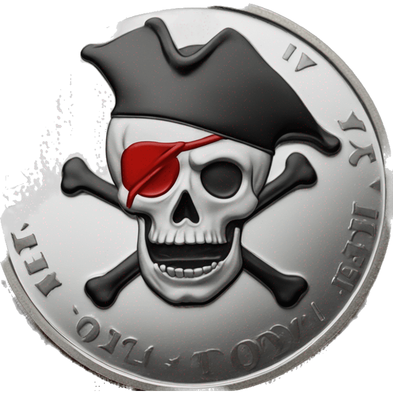 "jolly Roger" minted on silver coin, embarrassment, red cheeks emoji