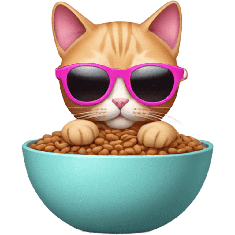 pink cat wearing sunglasses eating beans emoji