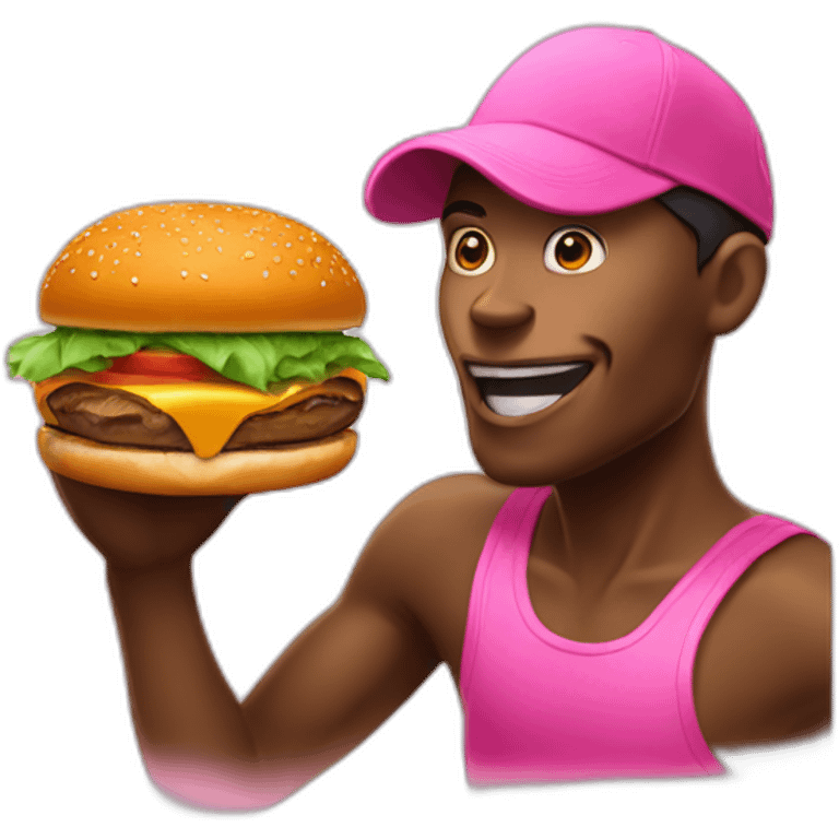 Halk in pink cap eat burger emoji