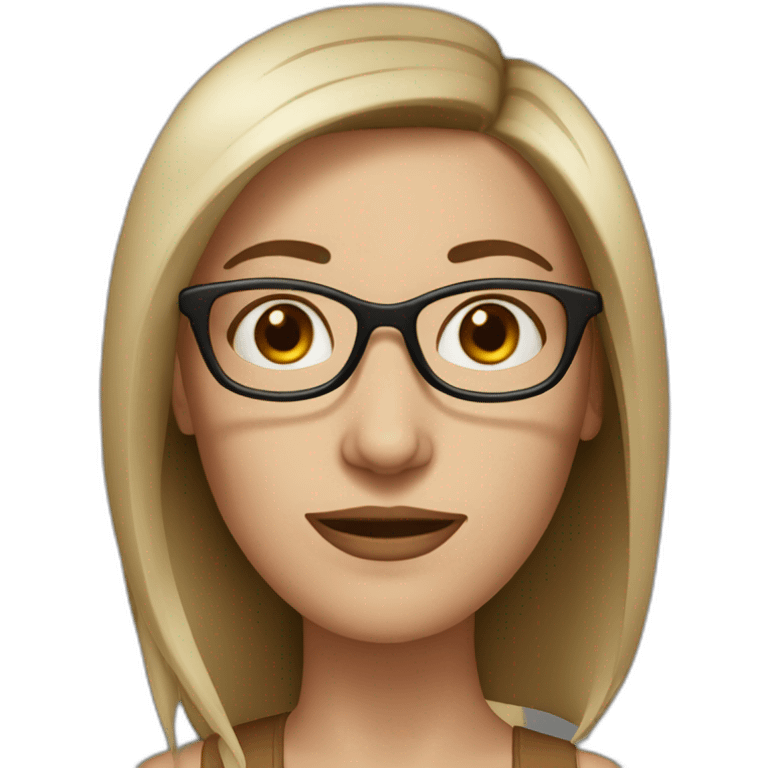 white woman with dark burgundi hair at shoulder level with glasses and big nose. elongated face emoji