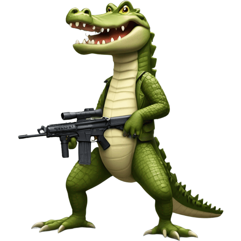 Crocodile shooting a machine gun emoji