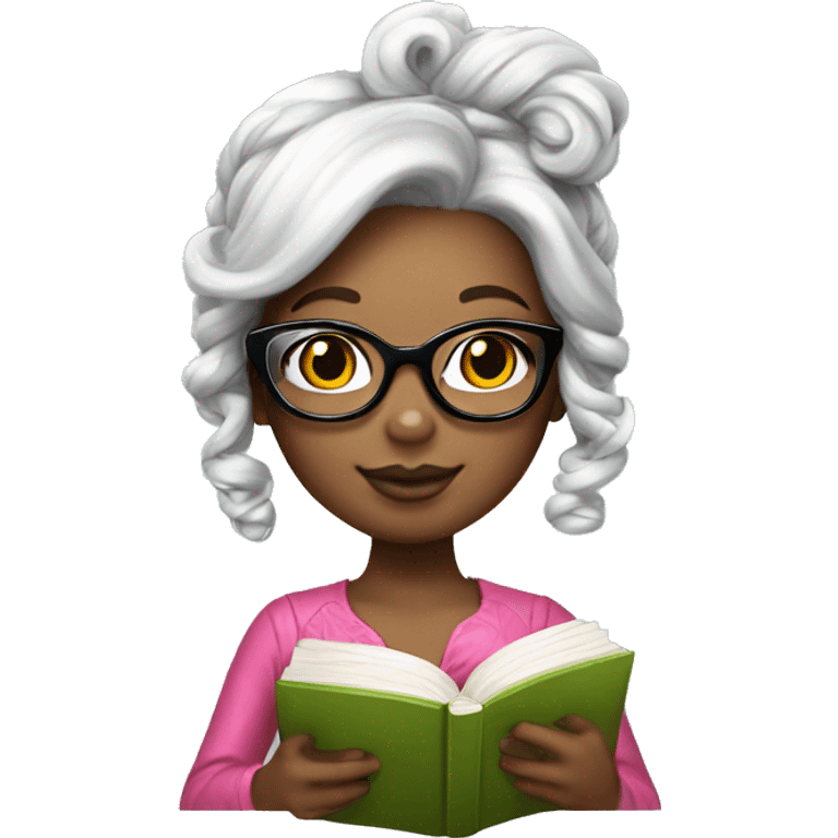 hello kitty girl with book, glasses and gorgeous hairstyle  emoji