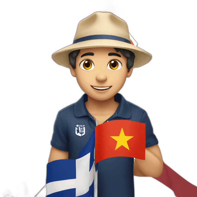 Cute guy in Yale hat holding vietnam flag emoji