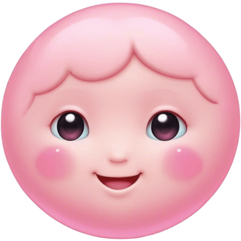 Cinematic floating soft heart, chubby round edges, pastel pink glow, tiny smiling face, surrounded by dreamy sparkles, gentle and loving. emoji