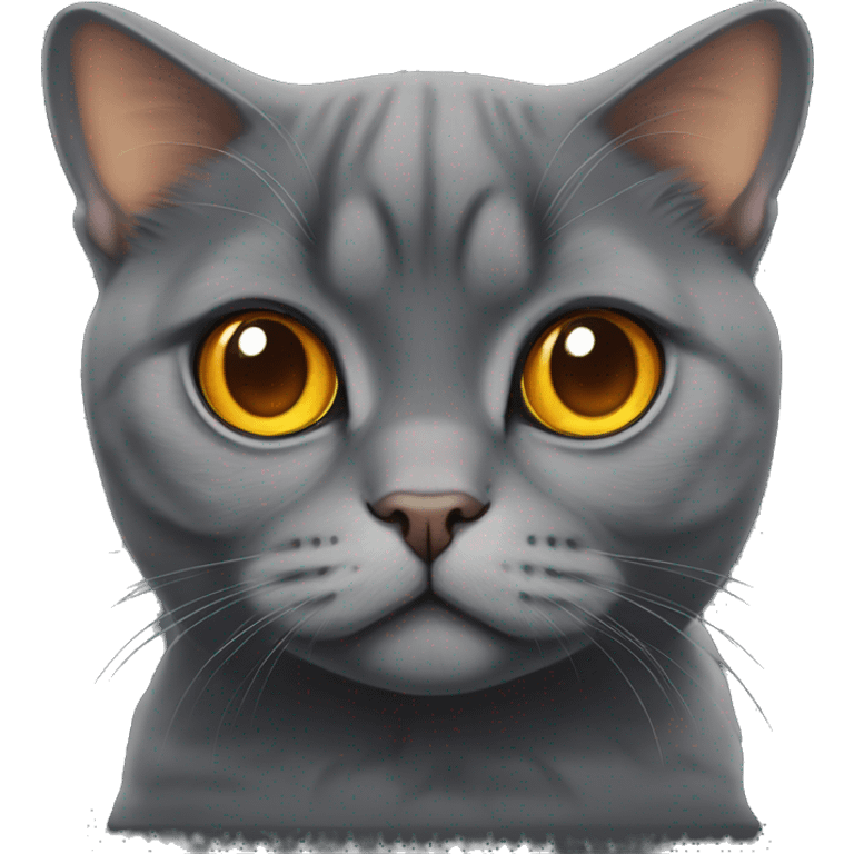 Dark grey Scottish fold ears cat with yellow orange eyes emoji