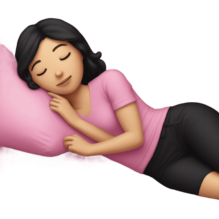 White girl with black hair sleeping in pink pillow  emoji