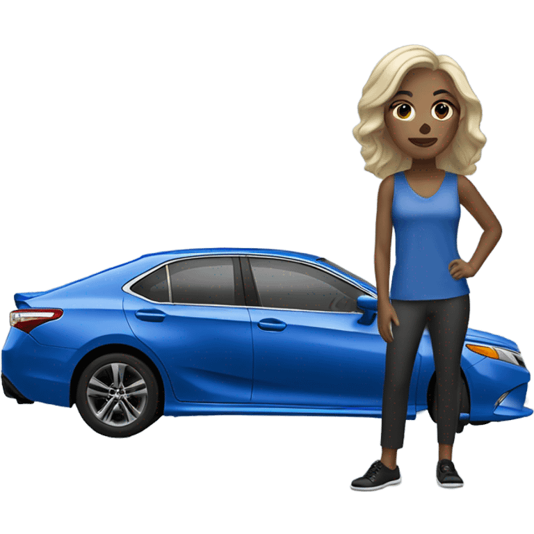 Light skin woman by a blue Toyota Camry XSE emoji