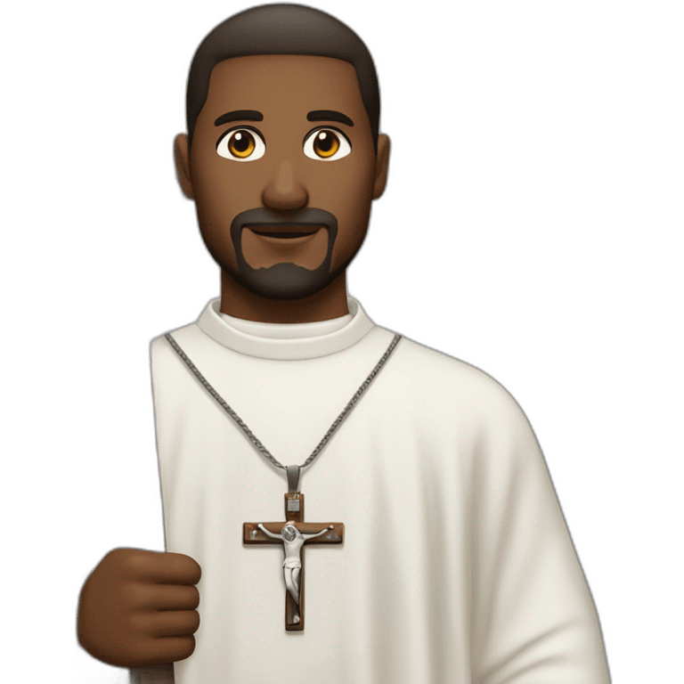 sacerdote piel blanca túnica negra crucifijo en la mano emoji