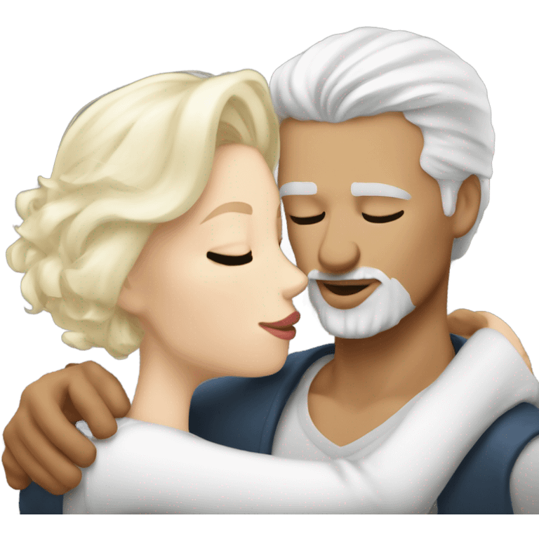 White haired man kissing a blonde pale woman emoji