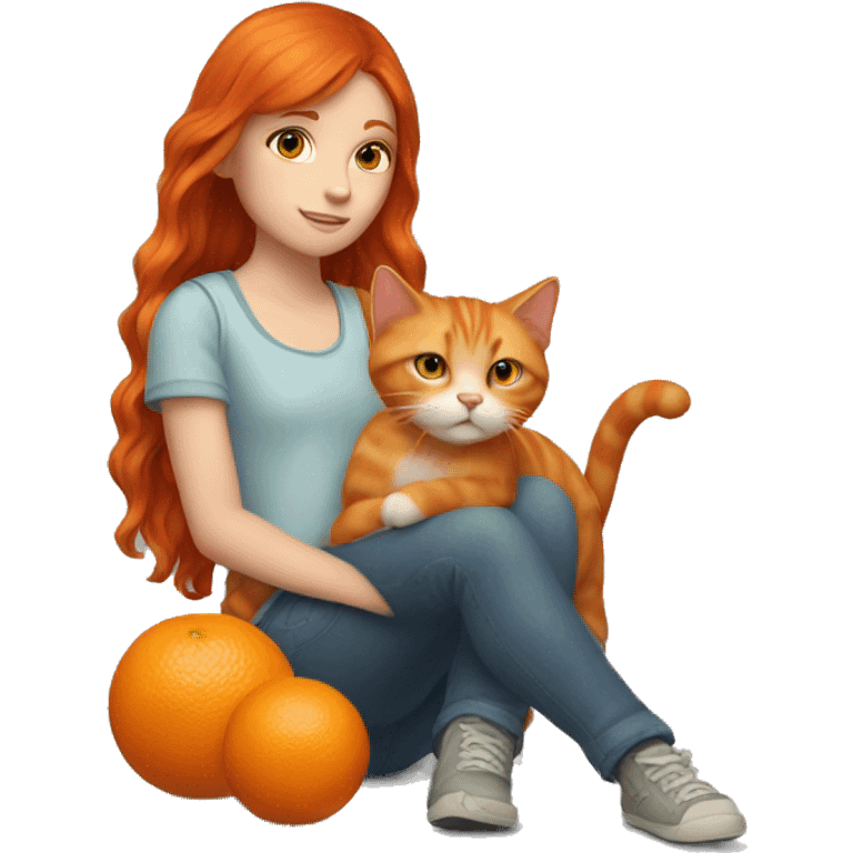 Red haired girl holding an orange cat emoji