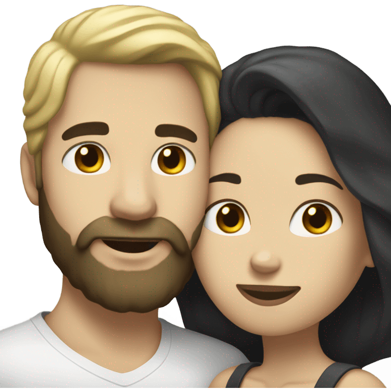 Man, white skin, short black hair, long beard, hugging a white woman with blonde hair  emoji