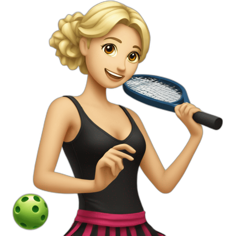 Blonde flamenco dancer with pickleball raquet emoji