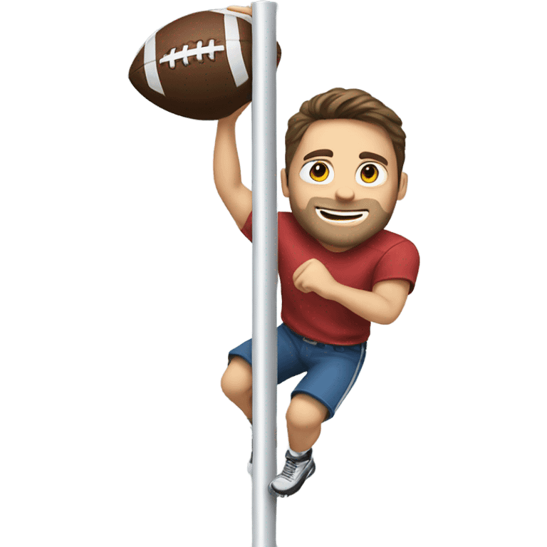 White brunette guy with a football going down a pole emoji