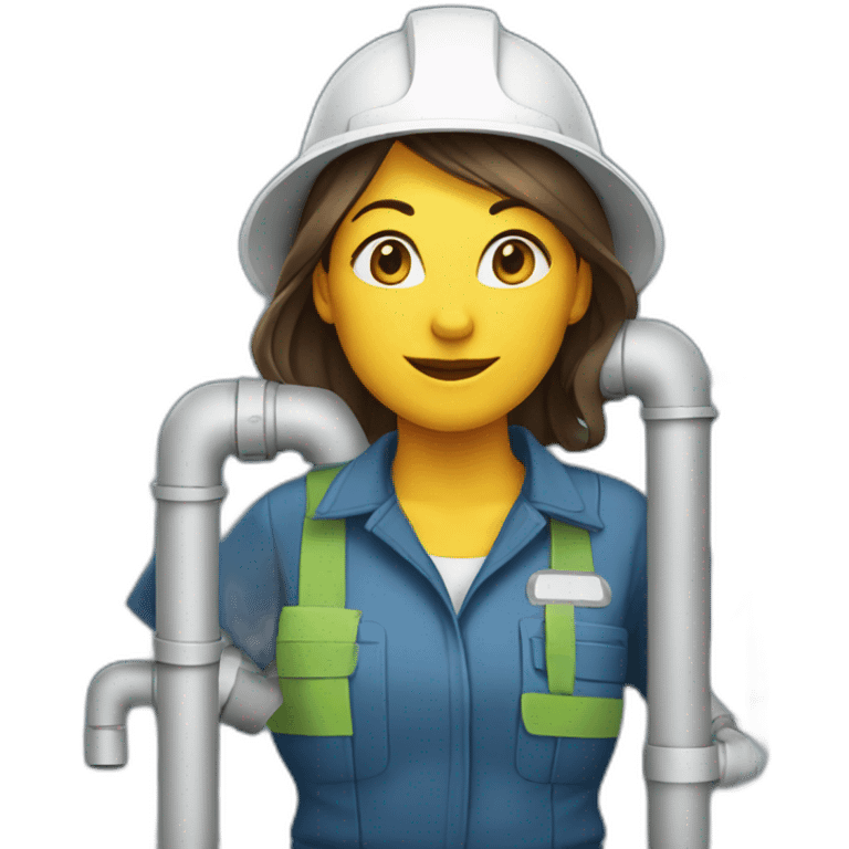 woman worker standing next to water pipes emoji