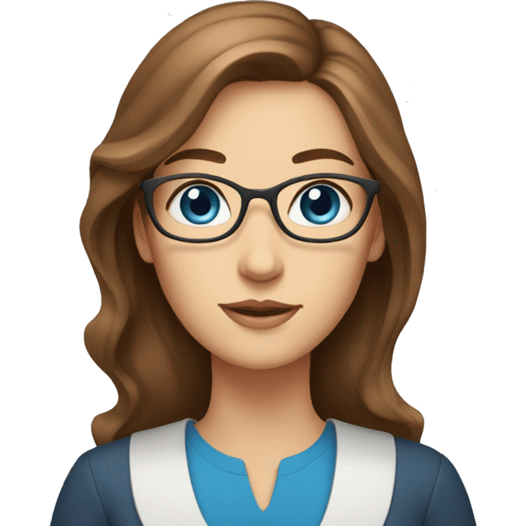 Woman,long brown hair, blue eyes, teacher emoji