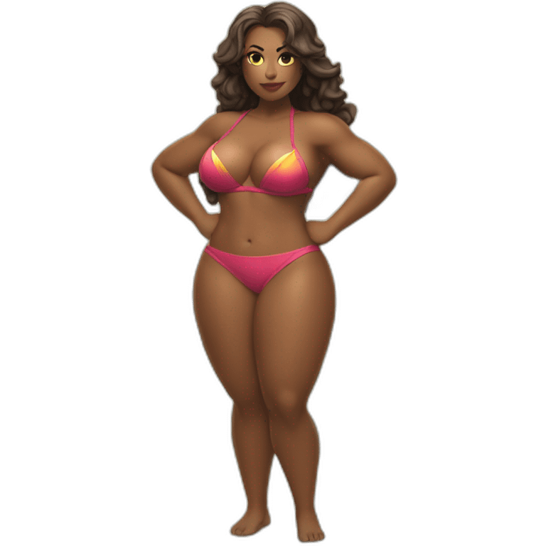 Slim-thicc Caucasian woman bikini superhero pose (beach body) lower body emoji