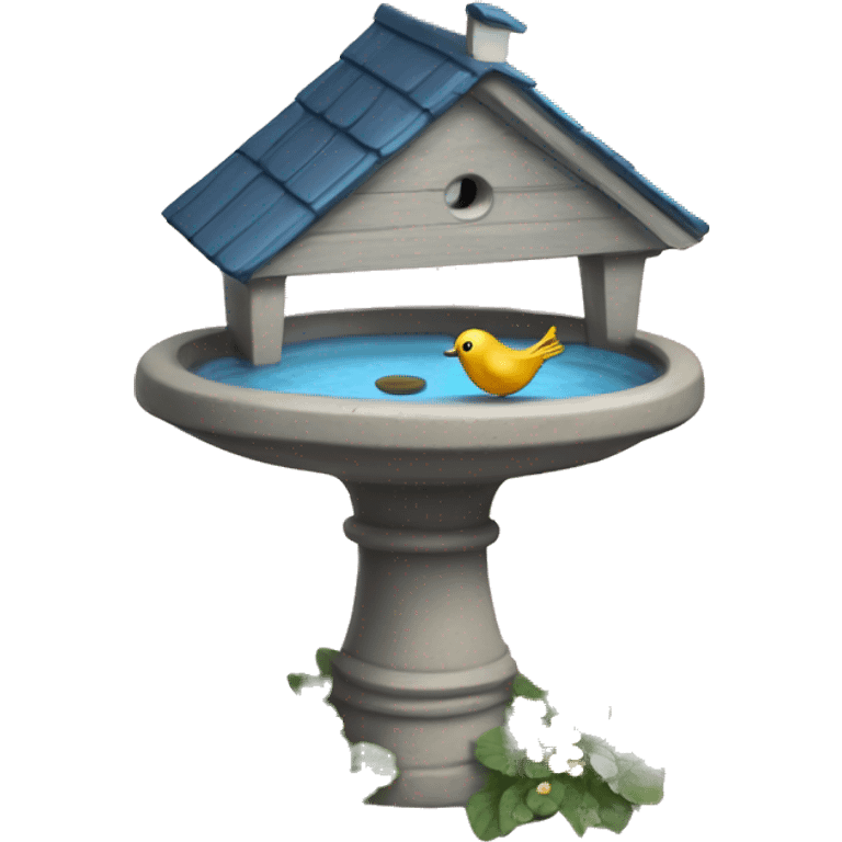 Cottage core bird bath with a small bird   emoji