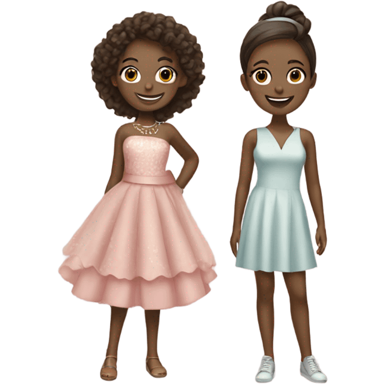 smiling girls in stylish dresses emoji