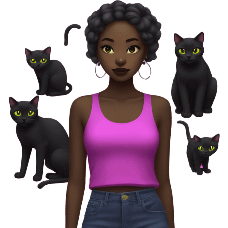 Black asian neon girl wth black cats emoji