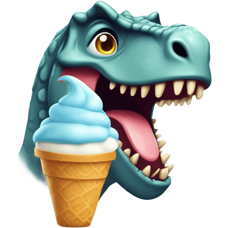 Dinosaurio riendo y comiendo helado emoji