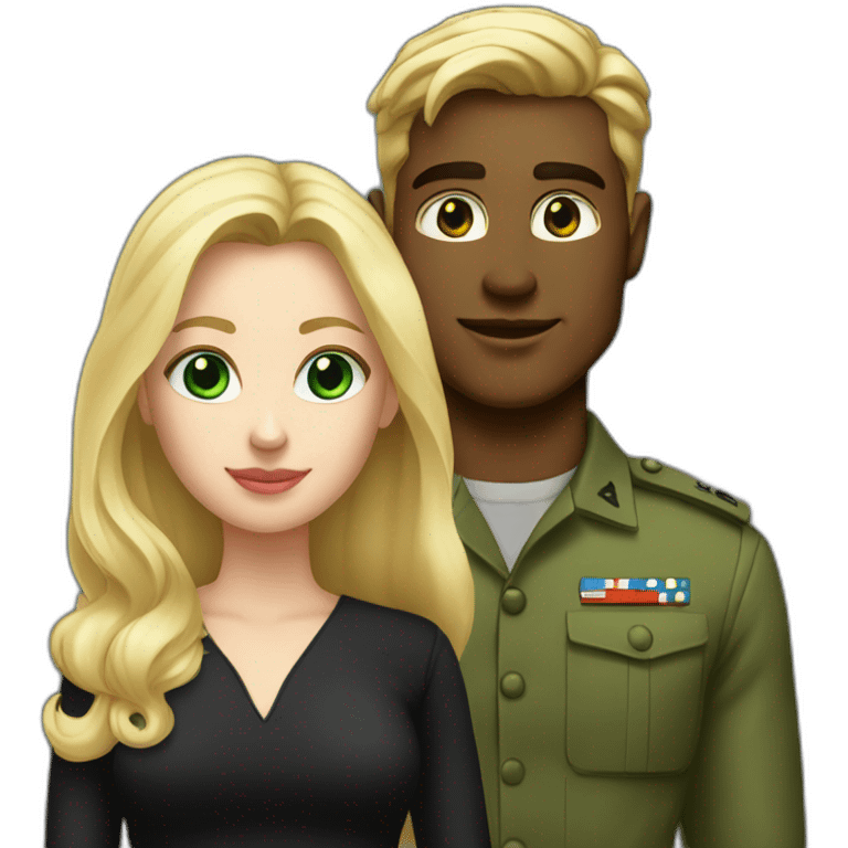 army blond white man and blond long hair girl with green eyes in black dress emoji