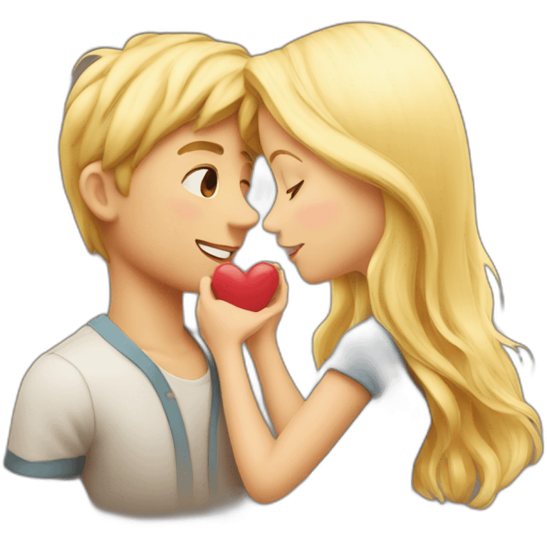 A blond boy who kisses a pretty blonde girl with a heart above their heads  emoji