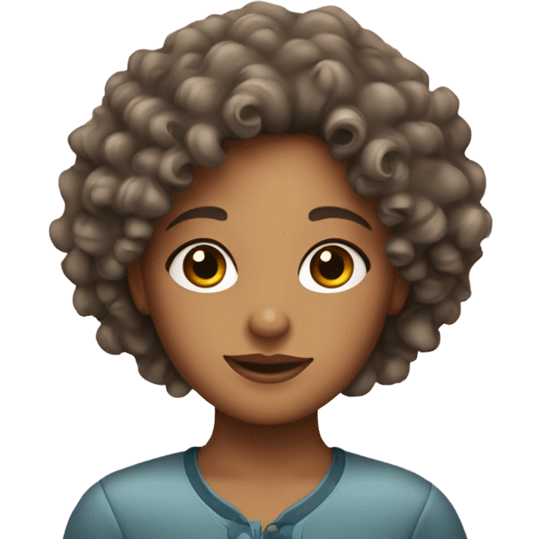 curly haired girl with tan skin with a fish dish  emoji