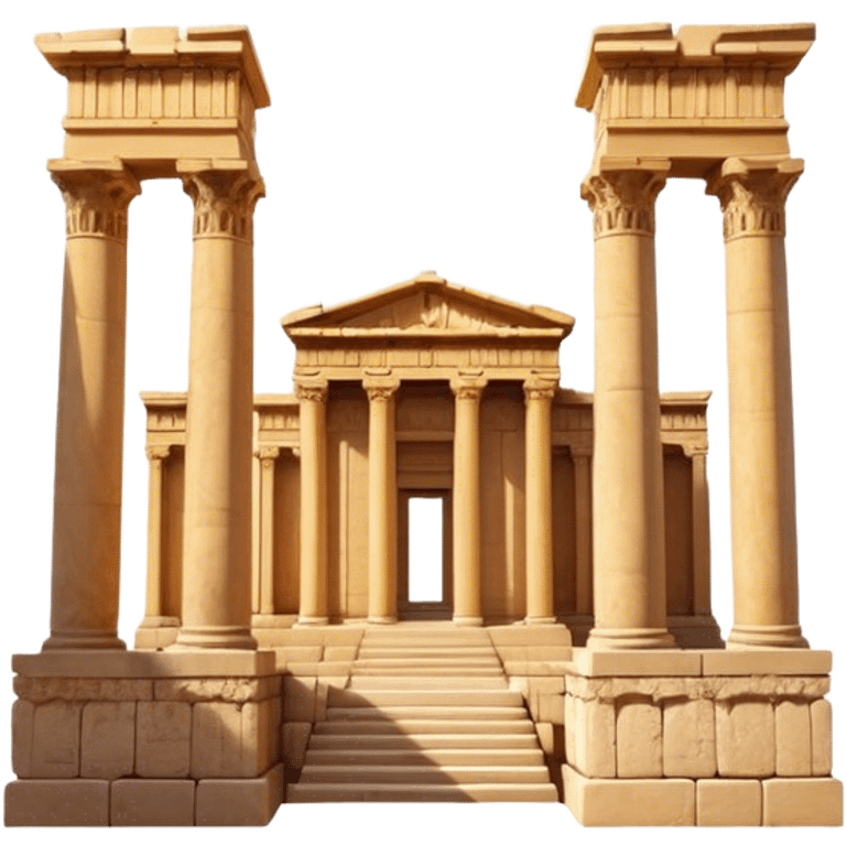 Baalbek temple – Cinematic Realistic Baalbek Temple, depicted as an ancient Roman temple complex with towering columns and intricately carved stone details, bathed in golden sunlight and dramatic shadows that evoke timeless historical grandeur. emoji