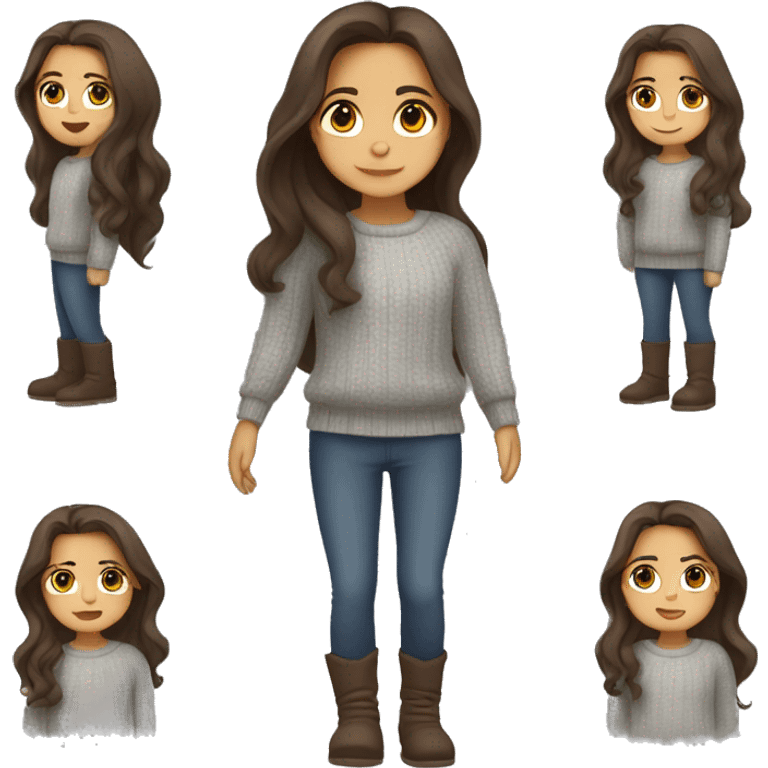 winter, christmas, hispanic, long brown hair, girl, brown eyes, child, full body, grey sweater emoji