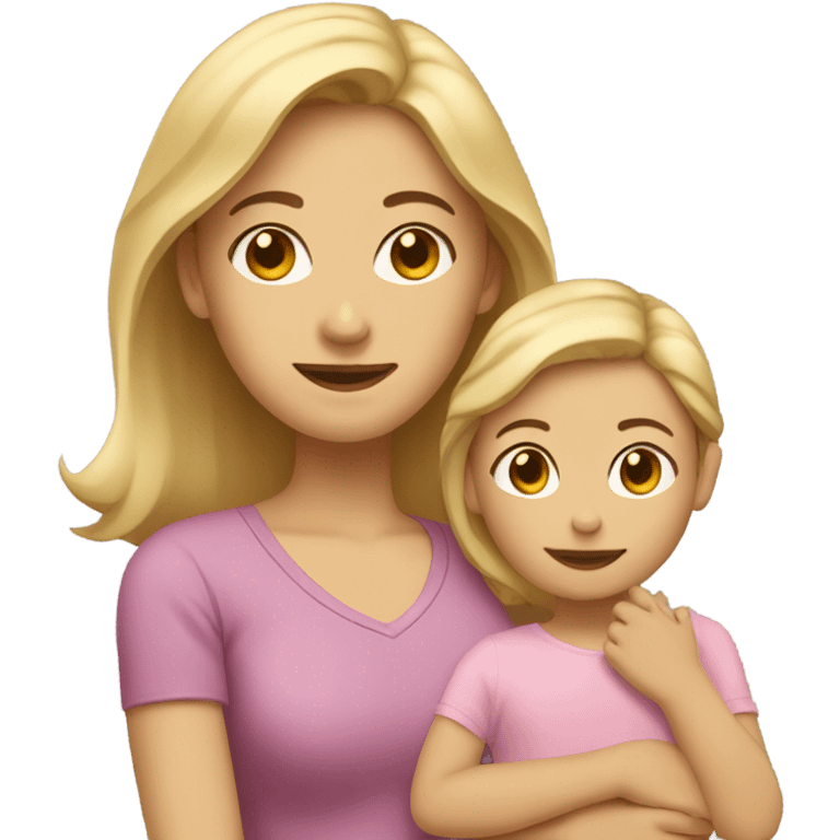 Blonde mom with 2 kids one brown haired girl and one baby emoji