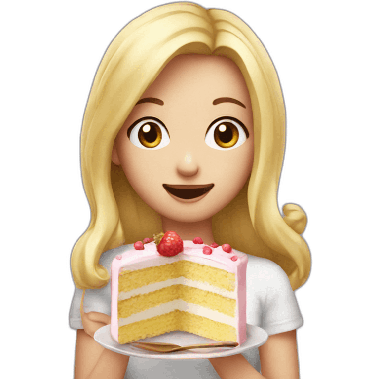 Yummy cake blond girl eating emoji