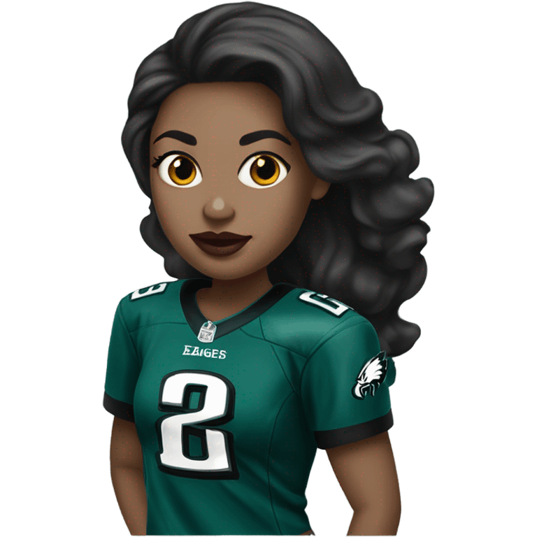  White skin female dark hair red lips wearing Philadelphia Eagles jersey emoji